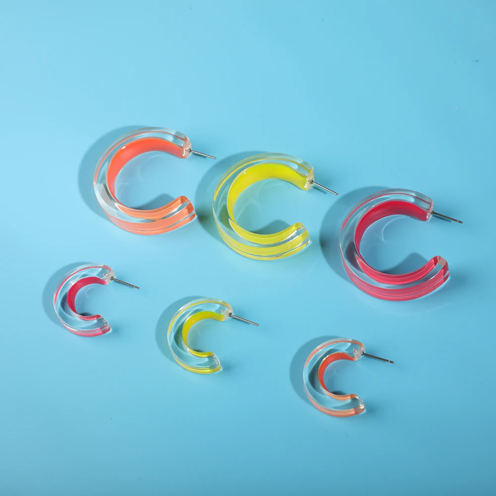Новые модные геометрические большие серьги C-shaped для женщин акриловая смола эффектный круг массивные серьги-гвоздики вечерние Brincos 6 шт./компл - Окраска металла: 6pcs set