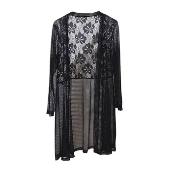 

Women Autumn Concise Casual Long Breathable Cardigan Hollow Out Flower Printed Lace Ponchos Fashion Affordable Personality