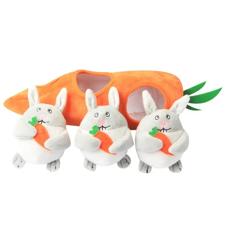 Rabbit Carrot Shape Pet Squeaky Toys Dog Hide and Seek Puzzle Plush Interactive A69D