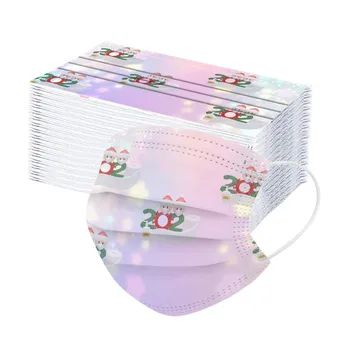 

50pc Christmas Masks For Adults 3-layer Disposable Printed Soft Protective Face Shield Face Mouth Caps Outdoor Mouth Cover
