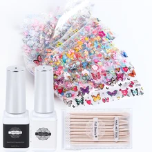 Клей для ногтей, переводные наклейки из фольги, смешанные рисунки бабочек, наклейки для нейл-арта, сделай сам, клей слайдер, декоративный маникюр, SAXK102-1