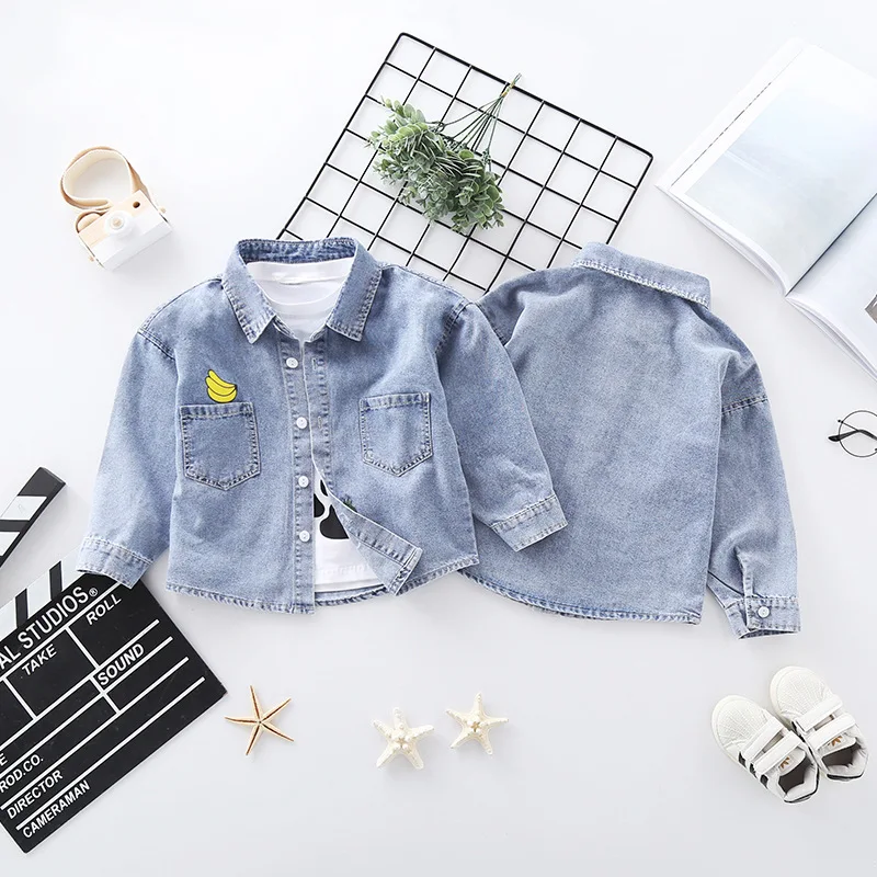 

2019 Spring And Autumn Small CHILDREN'S 1-3 Years Old CHILDREN'S Shirt Thin Cartoon Casual Tops 4 Children Male Baby Denim Shirt