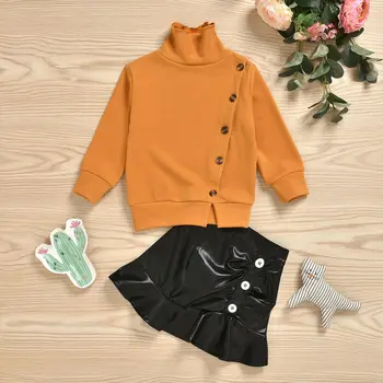 

Cute Toddler Baby Girls Kids Sweater Short Leather Skirt Autumn Clothes Dress