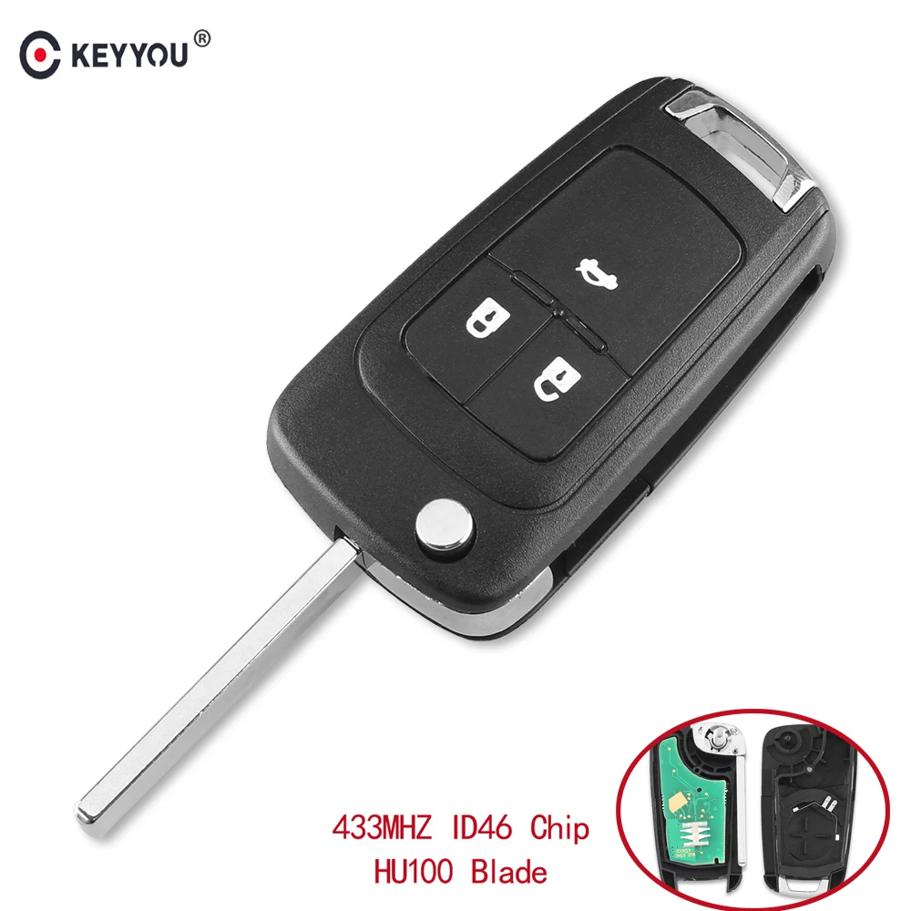 KEYYOU 3 кнопки откидной складной дистанционный ключ брелок от машины для Chevrolet Cruze