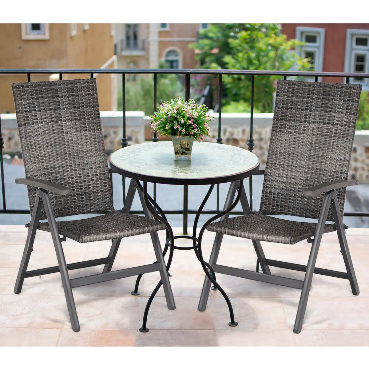 

Costway 2 PCS Rattan Folding Reclining Chairs Outdoor Wicker Portable Chairs Armrest