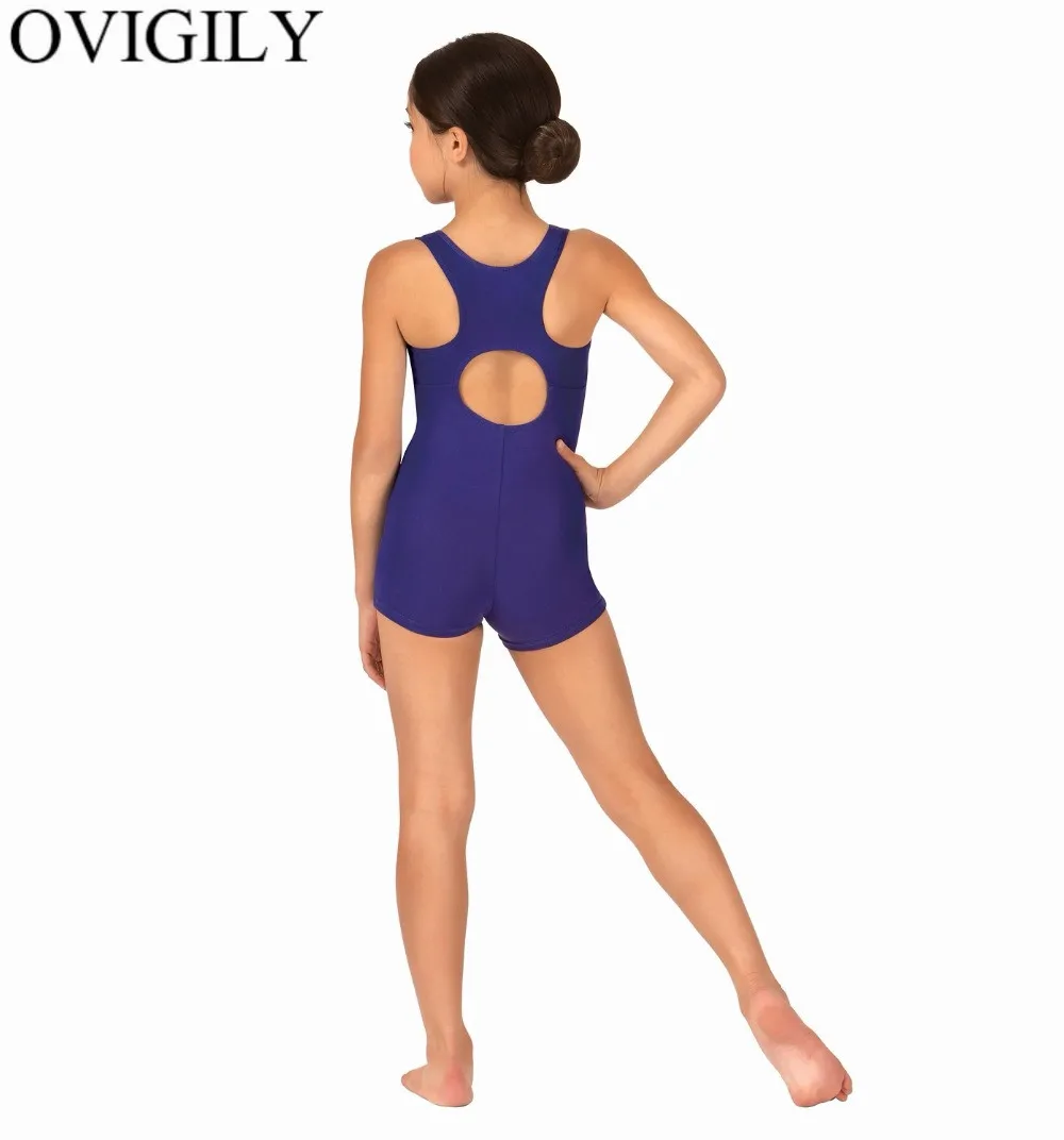

OVIGILY Keyhole Back Girls Tank Biketard Black Leotards For Gymnastics Kids Spandex Lycra Short Unitards Ballet Dance Bodysuits