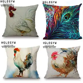 

Vintage Peacock & Cock Pillow Case Throw Pillowcase Cotton Linen Printed Pillow Covers Office Home Decor