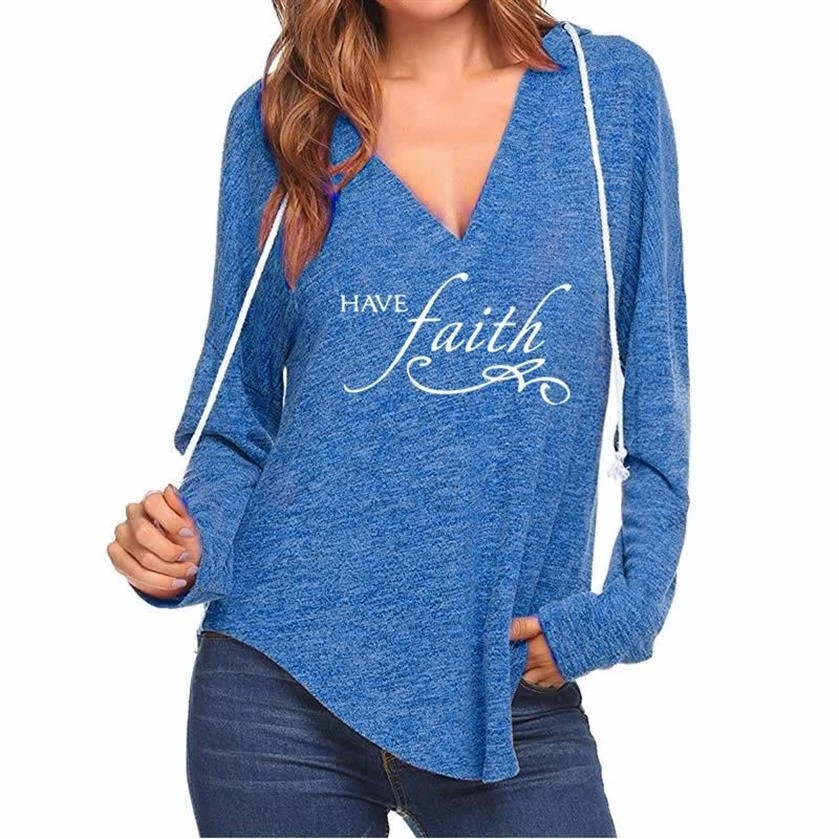 

Have Faith Letters Print Jesus Bible Hoodies For Women V-Neck Cotton Hoodies Kawaii Tops Sweatshirt Femmes Thick Cute Girls