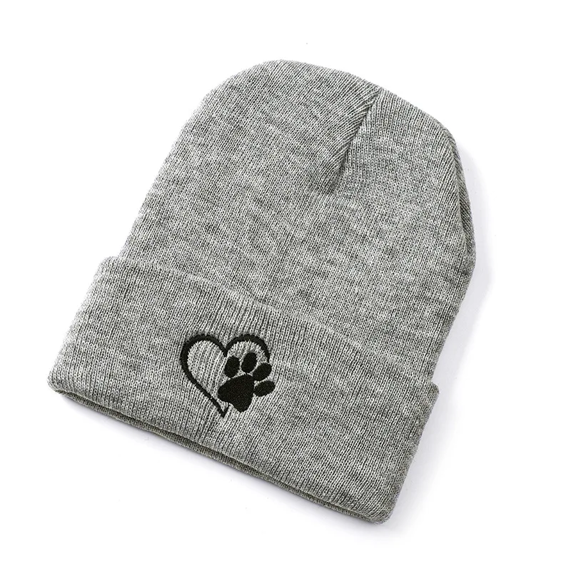 HEART Grey Новинка, женская шапка бини с манжетами на осень и зиму, Повседневная вязаная шапка, милые вышитые головные уборы с пальмами, одноцветные хип-хоп шапки для женщин - Цвет: HEART Grey