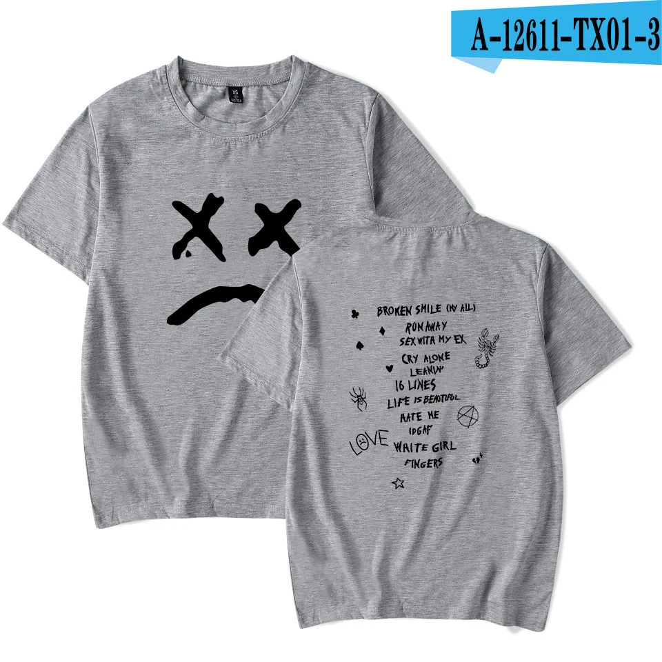 gray tshirt Футболка Lil с открытым принтом, футболка с коротким рукавом для отдыха, белая хлопковая забавная летняя уличная одежда, Lil Peep Rapper Fan, Топ 4XL - Цвет: gray tshirt