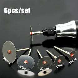 6Pcs/set Stainless Steel Slice Metal Cutting Disc with 1 Mandrel for Dremel Rotary Tools 16 18 22 25 32mm Cutting Disc