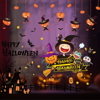 

[SHIJUEHEZI] Halloween Glass Stickers DIY Pumpkin Zombie Wall Decals for Living Room Market Shop House Window Decoration