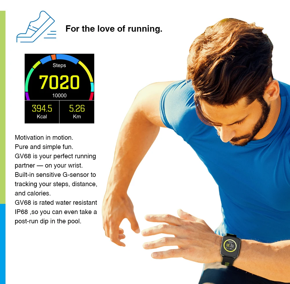 Kingwear GV68 умные часы IP68 Водонепроницаемый Bluetooth Android IOS монитор сердечного ритма здоровье функция дистанционного управления камерой умные часы подарок