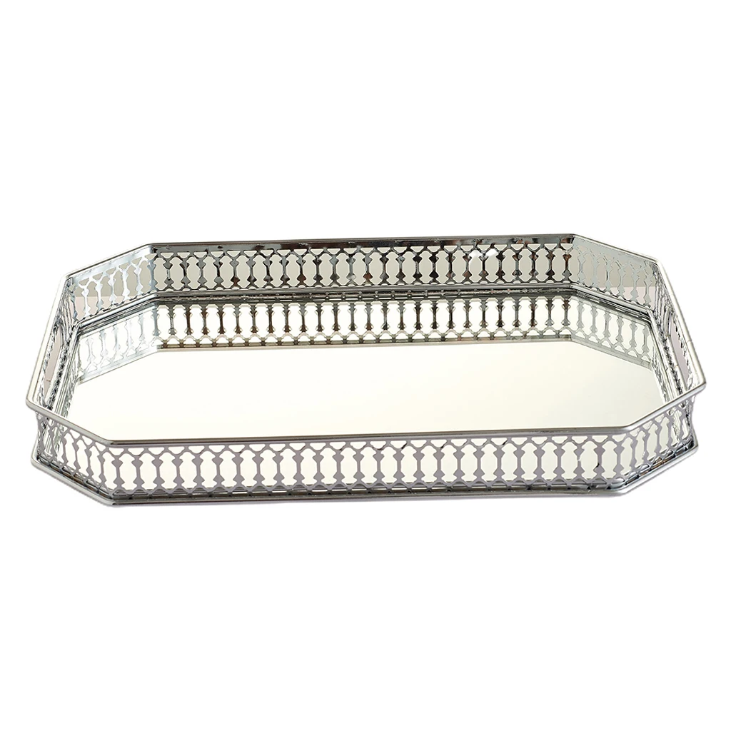 Crystal Cosmetic Tray Decorative Vanity Mirrored Jewelry Trinket Organizer Trays Vanity Makeup Tray Bathroom Home Decor