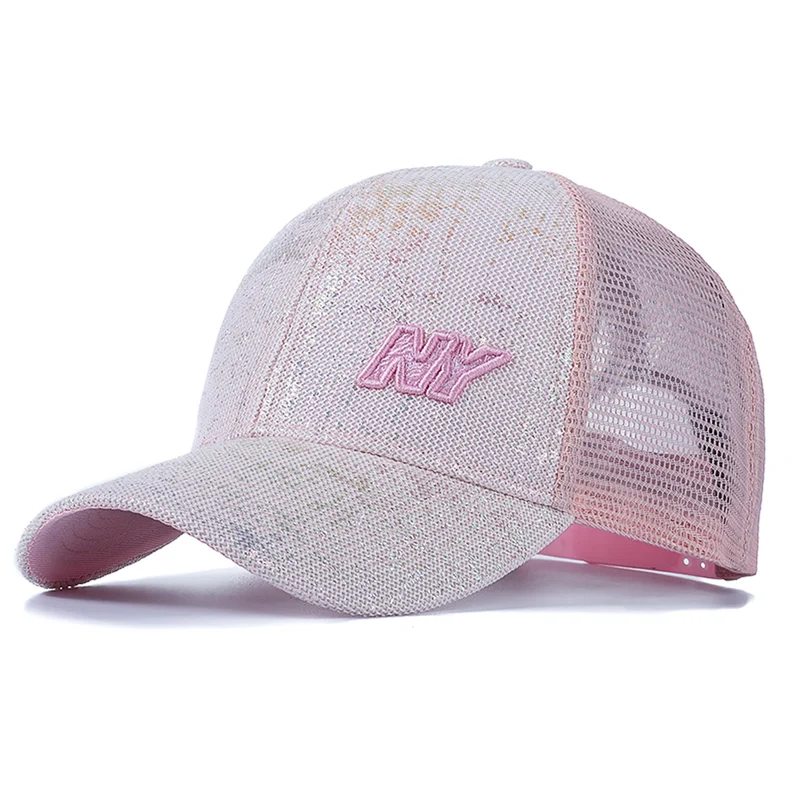 New Women Cotton Trucker Hat Fashion NY Embroidered Baseball Cap Shiny Style Adjustable Outdoor Streetwear Mesh Summer Cap yankees cap womens