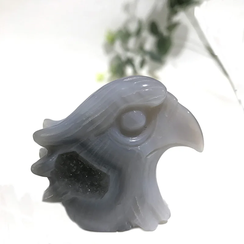 Высокое качество натуральный агат Geode Goshawk форма головы камень ручной резной для подарка и домашнего декора T - Цвет: Agate
