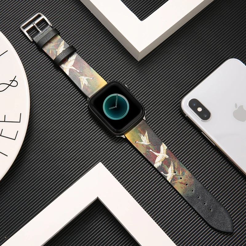 Японский Ukiyo e стиль кожаный ремешок для часов + чехол apple Watch iwatch 1/2/3/4/5|Ремешки