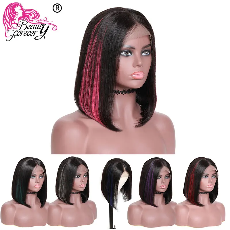

Beauty Forever 13*4 Short Bob Lace Front Wigs Brazilian Remy Human Hair Bob Wigs Colored Lace Frontal Wig with Highlight