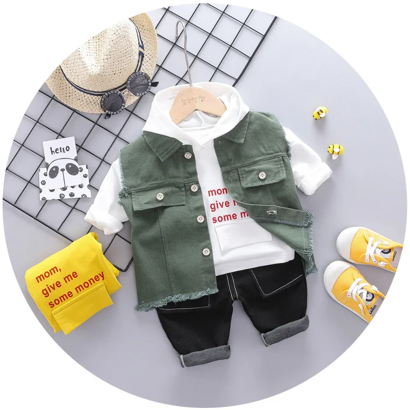 

Korean-style Childrenswear Waistcoat Three-piece Set Cotton 2019 Autumn Clothing New Style CHILDREN'S Suit Children Clothing