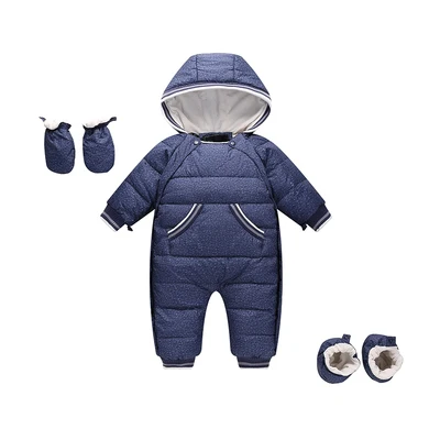navy blue Детские Пуховые комбинезоны; зимние плотные парки для девочек; Одежда для мальчиков и девочек; комбинезон для малышей; зимний теплый комбинезон с капюшоном; ветрозащитный зимний комбинезон для малышей - Цвет: navy blue