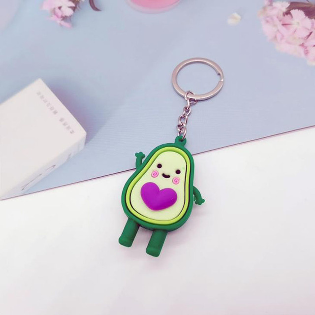 Simulated Fruit Avocado Keychain 3D Soft Resin Smiling Avocado Keychains Couple Jewelry Women Fashion Christmas Small Gift