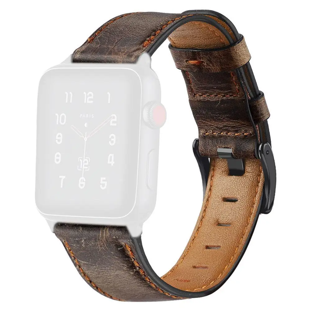 Coffee and black Сменный кожаный ремешок для Iwatch 4 3 2 1 ремешок для наручных часов браслет Ретро браслеты аксессуар-ремешок для Apple Watch 1/2/3/4 Новинка - Цвет: Coffee and black