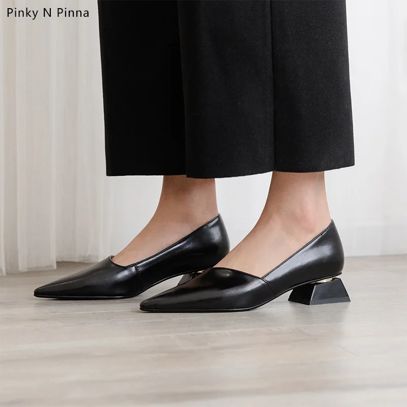 

Low Heel Shoes Women's 2019 Spring New Style Rose Gold Pointed-Toe Square Heel Genuine Leather Mary Jane Women's Fashion WOMEN'S