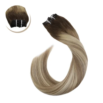 

Clip in Hair Extensions Real Brazilian Hair Balayage Blonde Hair 14-24" Machine Made Remy Straight Human Hair 120G/7Pcs Set