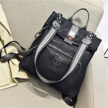 

Luxury Brand 2020 Soft Leather Women's Backpack Retro Sequined Single Shoulder Bag Dual-purpose Backpack Simple Ladies Bagpack A