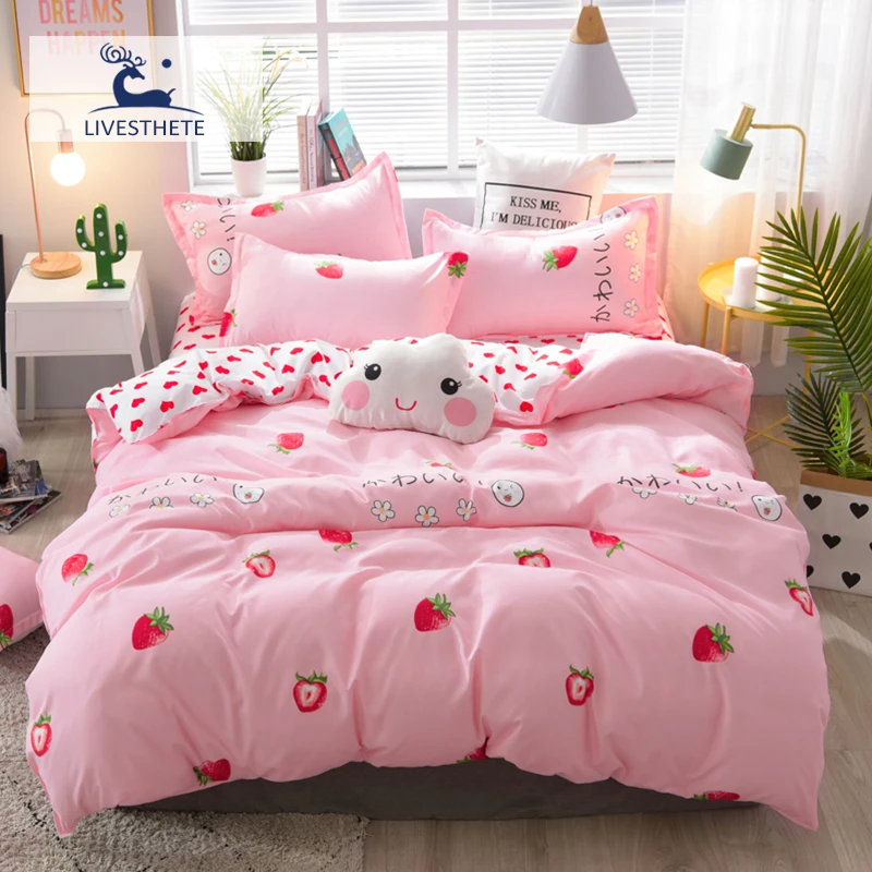 Liv-Esthete Strawberry Pink Bedding Set Soft Decor Duvet Cover Pillowcase Double Queen King Bed Sheet For Adult Kids | Дом и сад