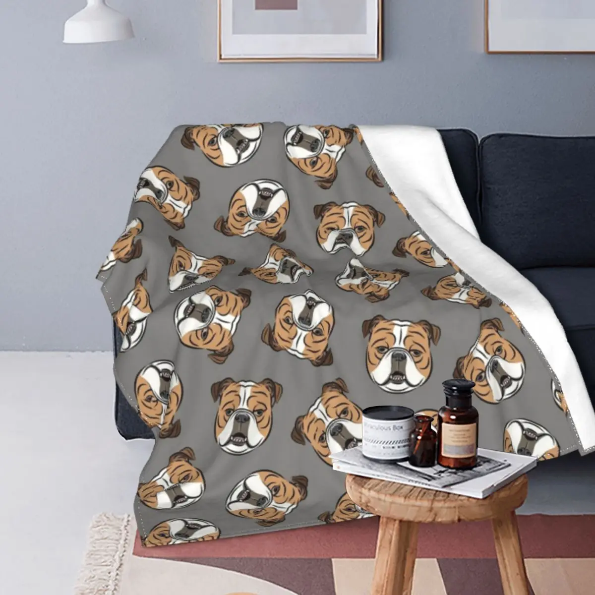 

English Bulldog Toss Gray Dog Blanket Flannel Print Dog Face Multifunction Lightweight Throw Blanket for Bed Couch Bedspreads