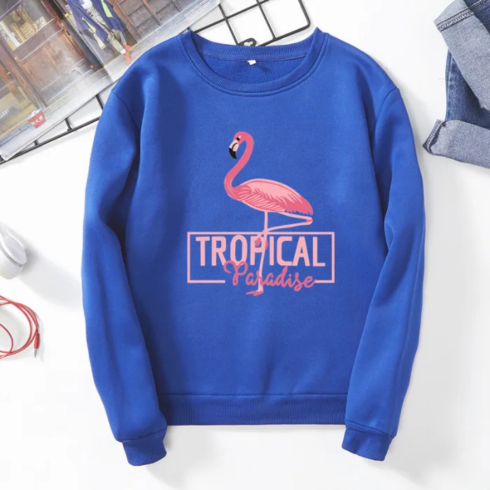 Весенне-осенние Рубашки с изображением птицы тропическая футболка с изображением фламинго плюс бархатная свободная одежда с длинным рукавом женская футболка уличная одежда