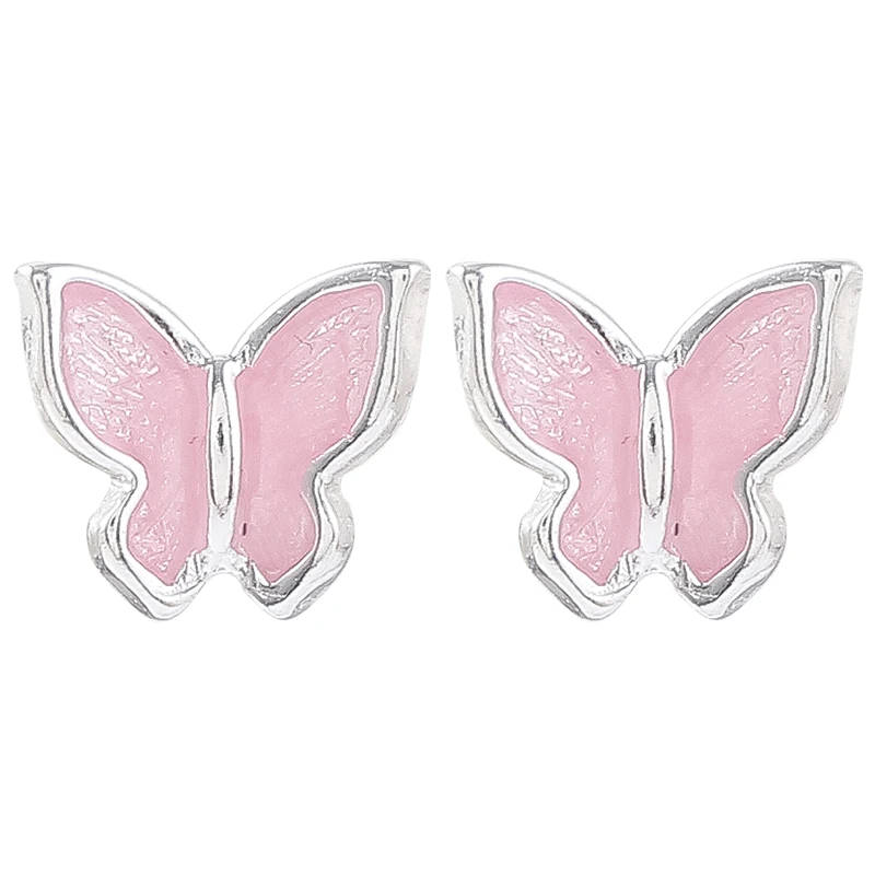 

Fashion 925 Sterling Silver Earrings Lovely Enamel Pink Butterfly Earrings For Women Girls Gift Ear Studs Popular Jewelry