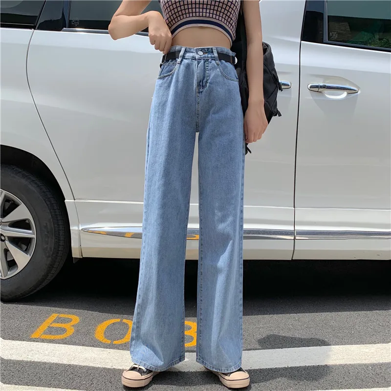Для фотосессии, Hyuna, стиль знаменитостей, высокая талия, широкие джинсы, свободный крой, прямые брюки, регулируемые брюки