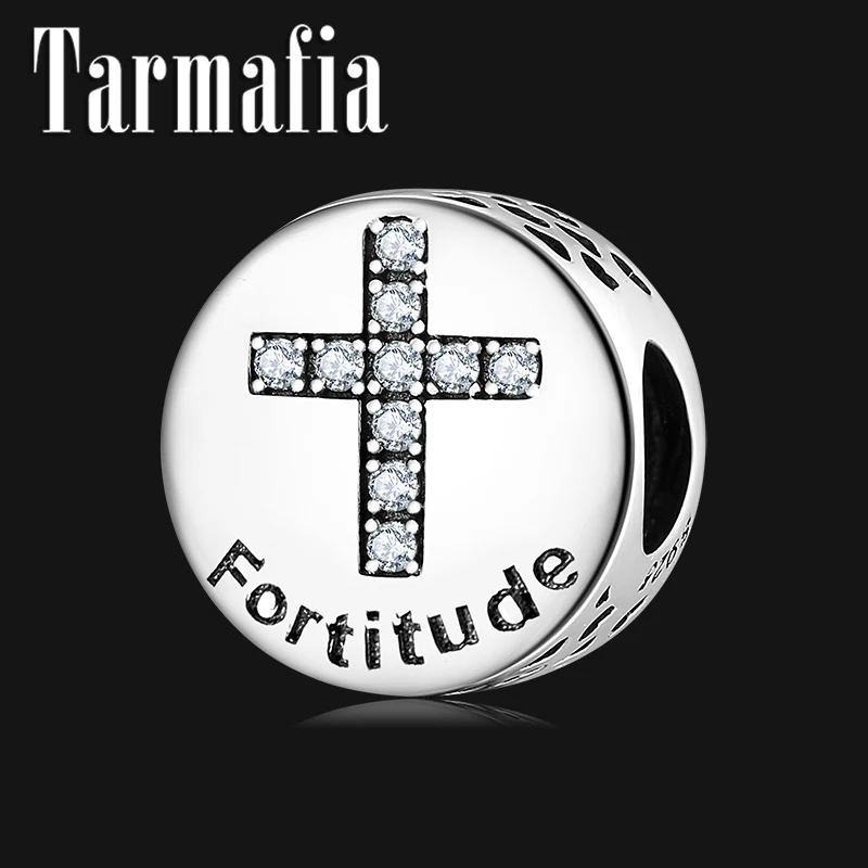 925 пробы серебряные буквы fortitude крест блестящие CZ бусины для изготовления ювелирных изделий подходят Pandora Подвески серебряные 925 оригинальные браслеты