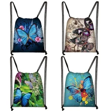 Красивая сумка на шнурке с принтом бабочки, женская модная сумка для хранения, повседневный рюкзак с мягкой спинкой, Женский туристический рюкзак для подростков, сумка для книг