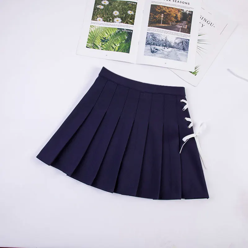 Vavy blue Merry Pretty Женская кружевная плотная плиссированная юбка размера плюс S-2XL юбка осень Высокая талия мини юбка Милая стильная юбка для девочек - Цвет: Vavy blue