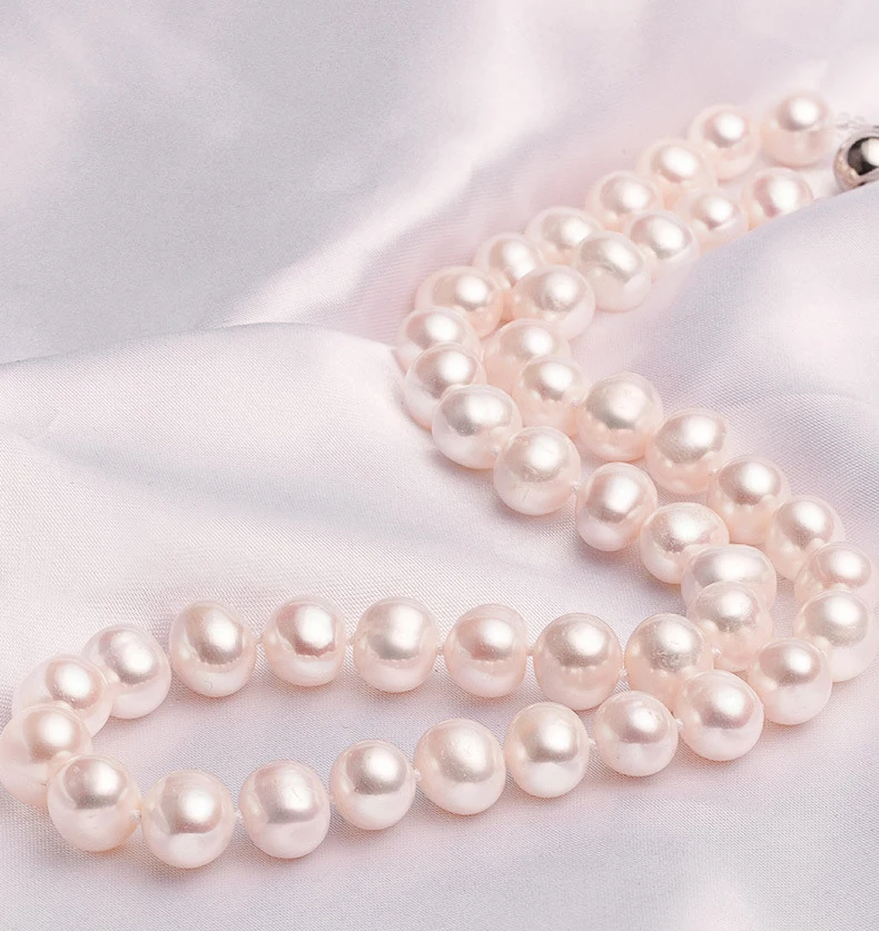 Платиновое покрытие Vintage Freshwater Pearls Necklace 9mm Beads Natural White Pearl Necklace Wedding Bridal Jewelry Necklace Birthday Gift for Mom - Окраска металла: Платиновое покрытие