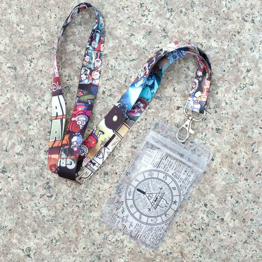

Gravity Falls Bill Cipher Keychain lanyard neck strap ID Badge Protector Case Pass Gym Mobile USB Holder Hang Rope