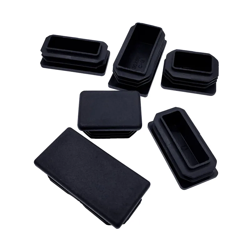 Pipe Plugs 2Pcs Steel Plastic rectangular Furniture Leg Anti Slip Feet Protector Pad cap Black