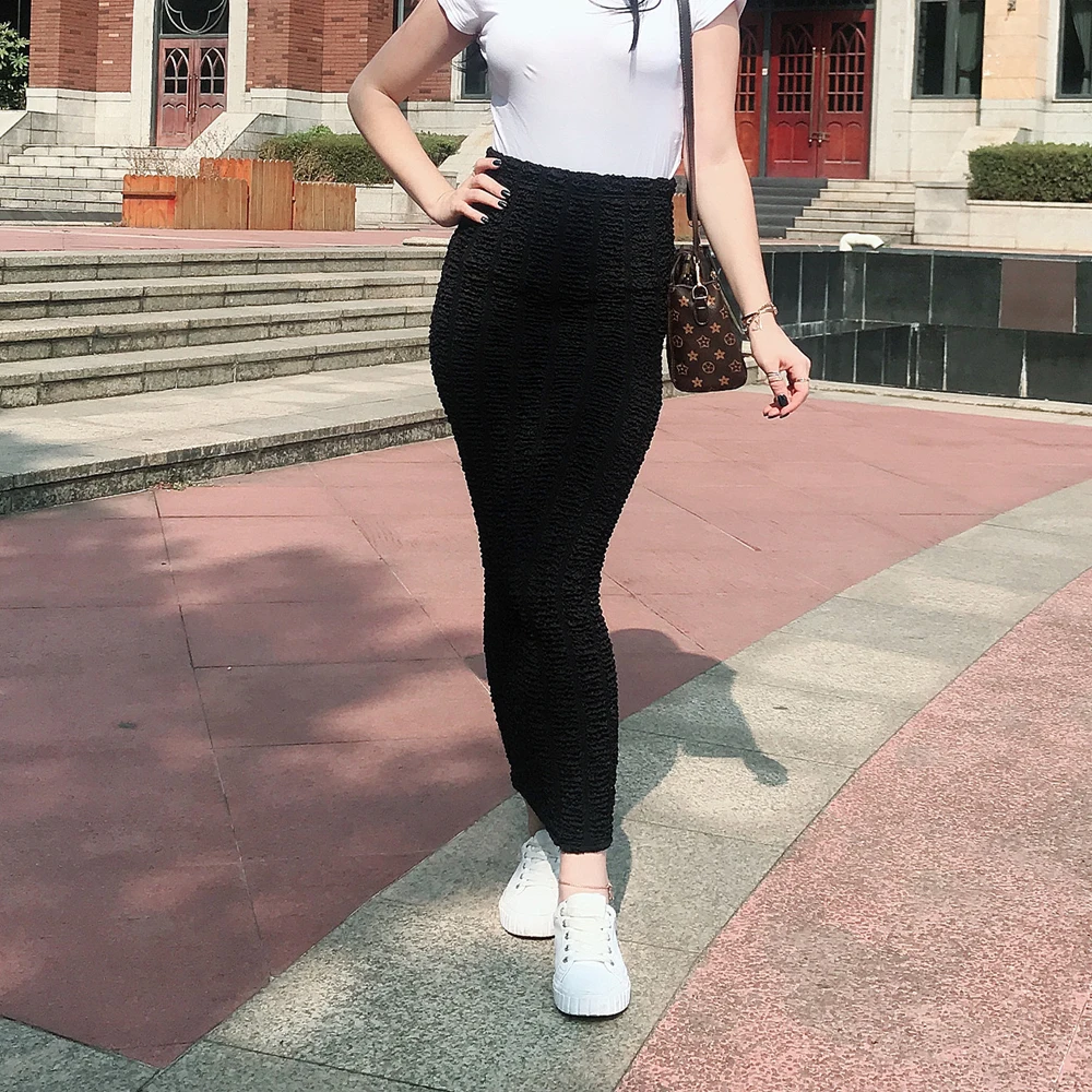 Fashion Women Pleated Bodycon High Waist Long Skirt Dress Muslim Abaya Modest Ladies Stretch Middle East Knitting Pencil Skirt