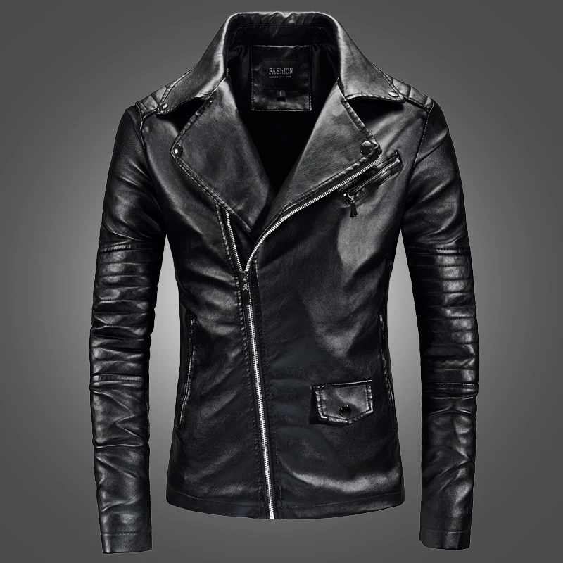 Осенне-зимняя популярная кожаная куртка для мужчин, тонкая кожаная куртка с отворотом, Мужская модная Высококачественная мотоциклетная кожаная куртка из искусственной кожи