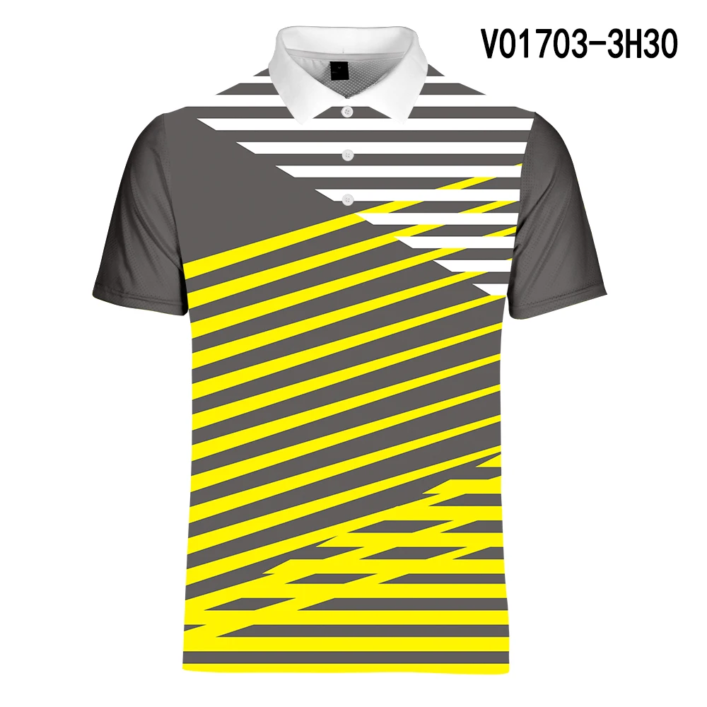 WAMNI модная мужская рубашка поло с 3D градиентом, повседневная спортивная рубашка поло с отложным воротником для настольного тенниса в полоску, Мужская рубашка поло с коротким рукавом - Цвет: V01703