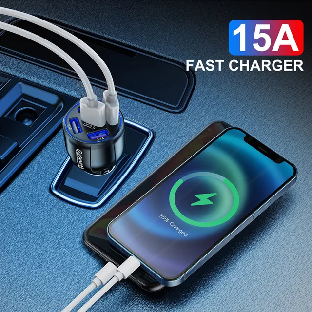 USLION 5 Port Fast Charging Car USB Charger For Xiaomi redmi note 10 pro Quick Charge 3.0 15A Charger Mobile Phone Charge in Car 2