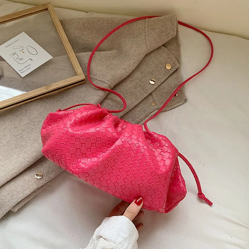 Pink Shoulder Bag Высокое качество PU сумки женские сумки брендовый дизайн тканая сумка клецки новые модные женские сумки через плечо большой размер - Цвет: Pink Shoulder Bag