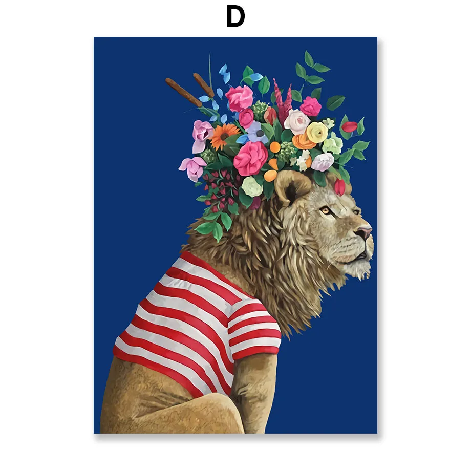 Colorful-Leopard-Giraffe-Lion-Fox-Flower-Crown-Wall-Art-Canvas-Painting-Nordic-Posters-And-Prints-Wall (6)