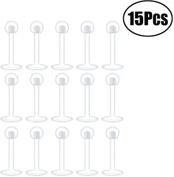 

Lvcky 15 Pieces 16 Gauge Clear Acrylic Lip Rings Flexible Labret Bar Studs for Cartilage Tragus Lip Nose Piercing