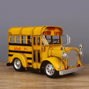 

Retro Big Car Model Iron Vintage School Bus Car Model Wrought Iron Bus Model Diecast Decoration Toys for Children Adults