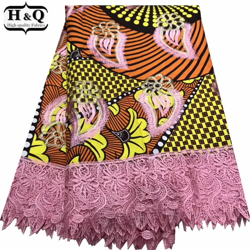 

African Wax Print Lace Embroidered Fabric 6 Yards Nigerian Batik Lace Guipure Lace Sewing Fabric 100% Cotton For Woman Dress