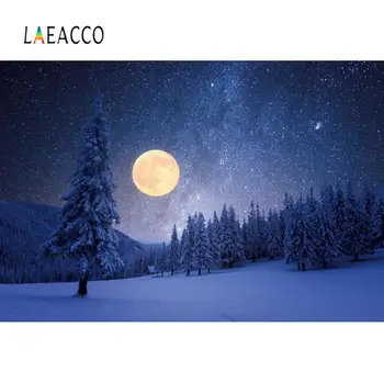 

Laeaco Natural Background Winter Pine Forest Snow Shiny Star Moon Night Scenic Photographic Backdrop Photocall Photo Studio